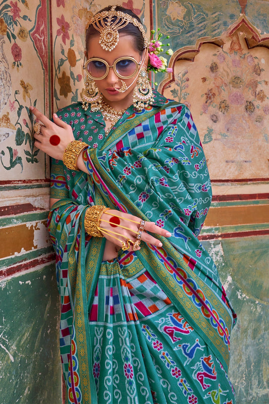 Sea Green Printed Silk Saree-ZB133430_2_SareeButa.com