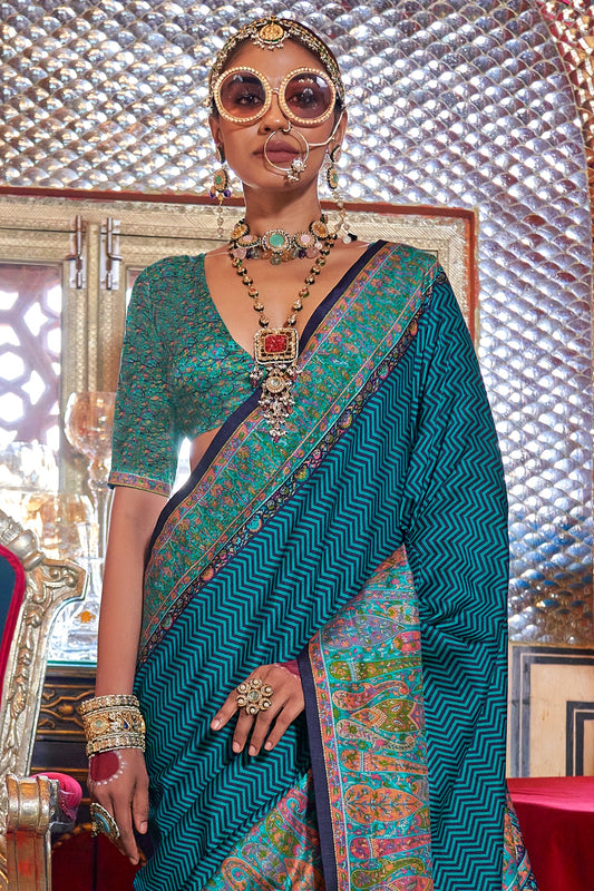 Blue Printed Silk Saree-ZB133643_2_SareeButa.com