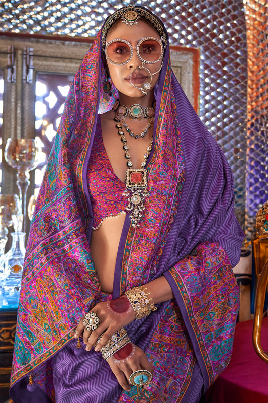 Blue Printed Silk Saree-ZB133645_2_SareeButa.com