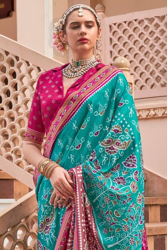 Blue Printed Silk Saree-ZB133924_2_SareeButa.com