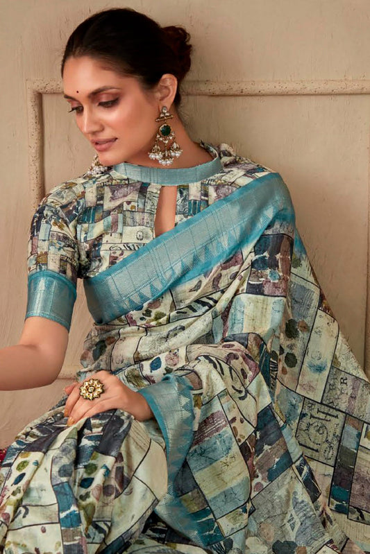 Blue Printed Silk Saree-ZB134366_2_SareeButa.com