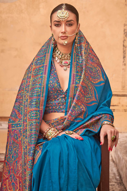 Blue Printed Viscose Silk Saree-ZB134532_2_SareeButa.com