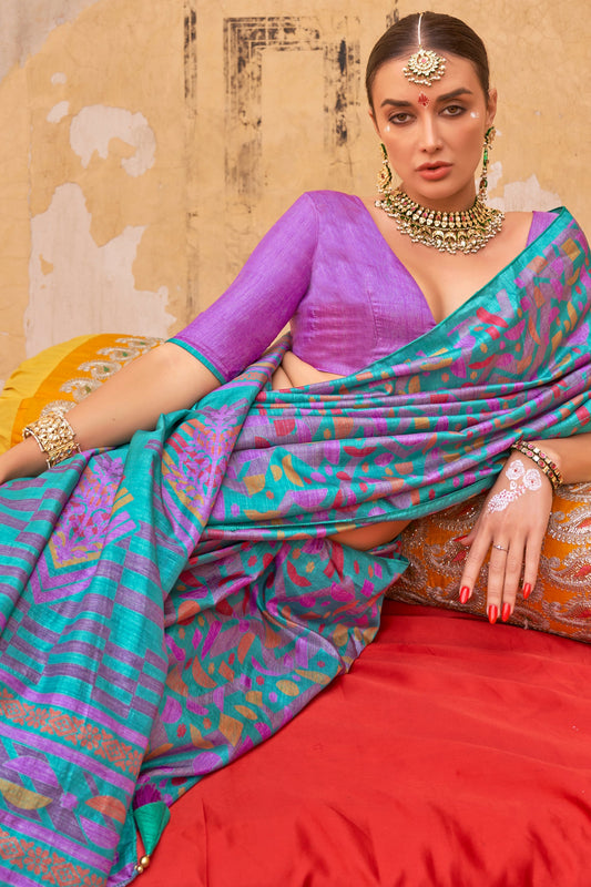 Blue Printed Silk Saree-ZB134541_2_SareeButa.com