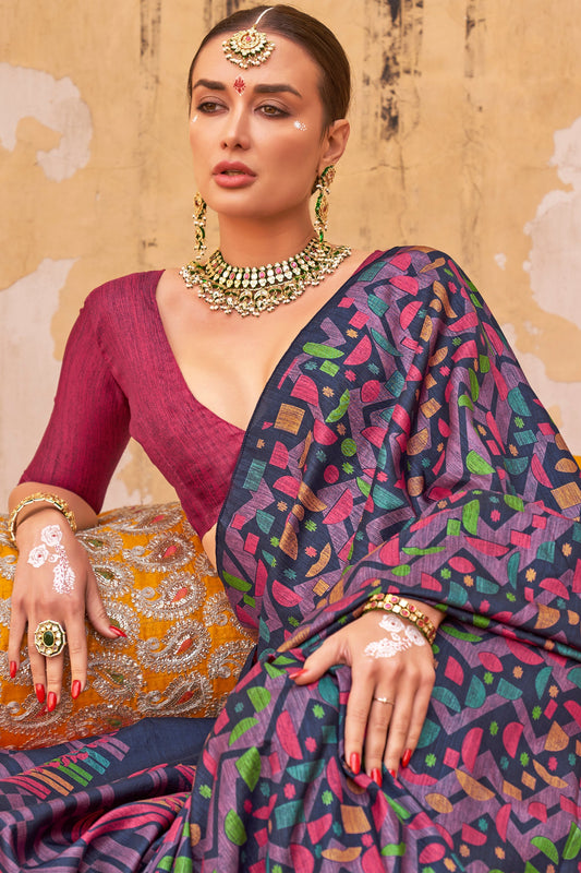 Blue Printed Silk Saree-ZB134543_2_SareeButa.com