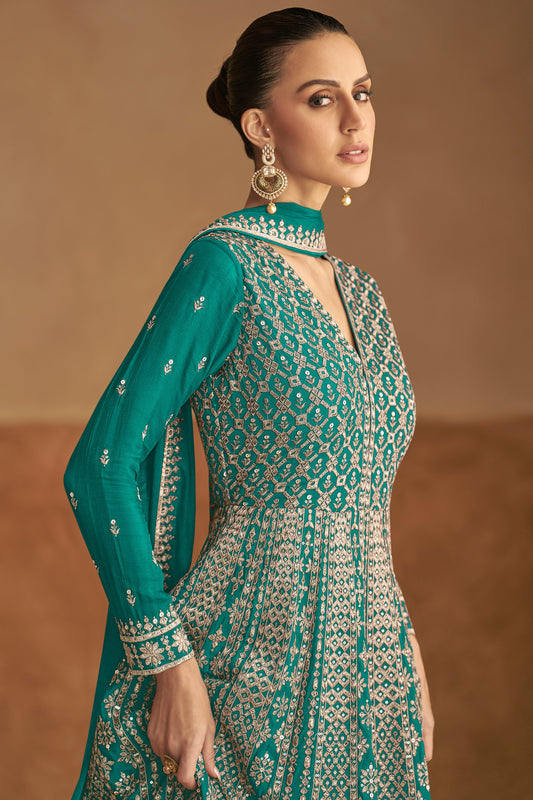 Blue Readymade Chinon Gown with Dupatta-SS513_2_SareeButa.com