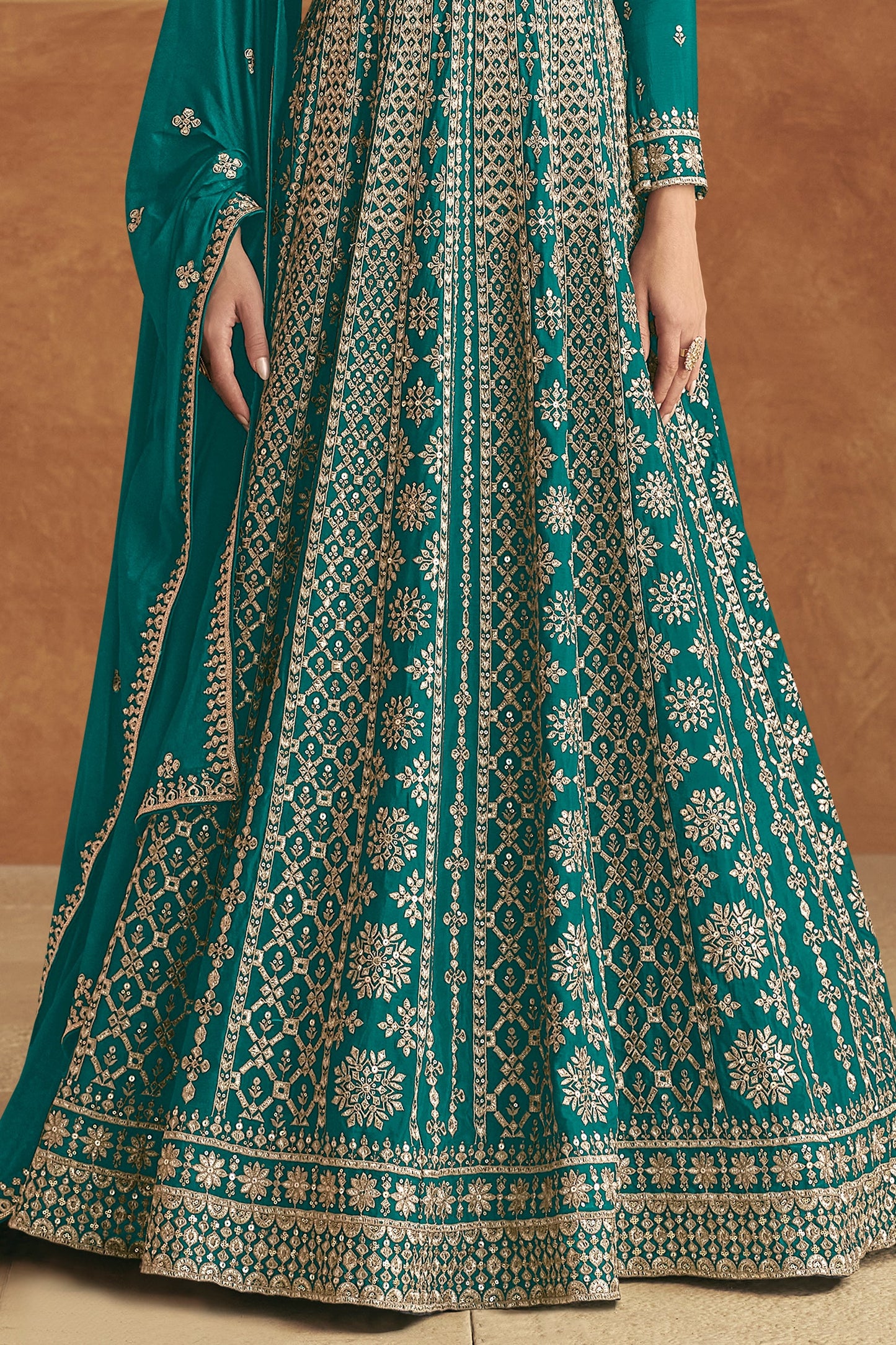 Blue Readymade Chinon Gown with Dupatta-SS513_3_SareeButa.com