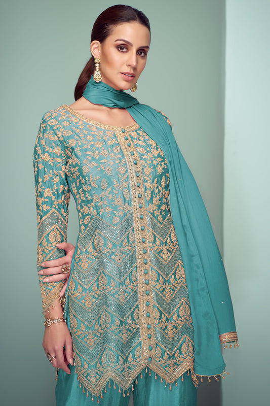 Blue Readymade Chinon Palazzo Suit-SS583_2_SareeButa.com