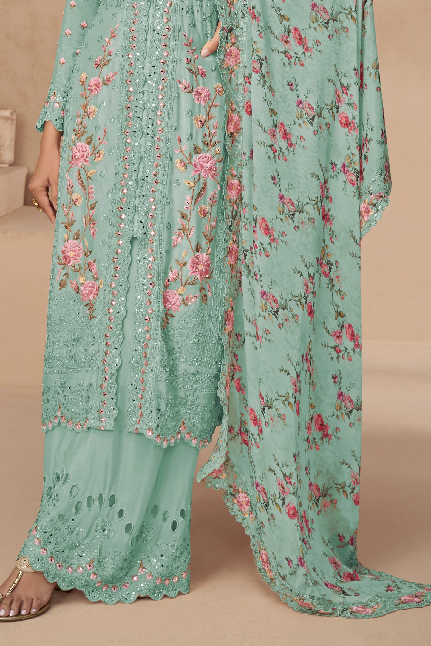 Blue Readymade Chinon Silk Palazzo Suit-SS562_3_SareeButa.com