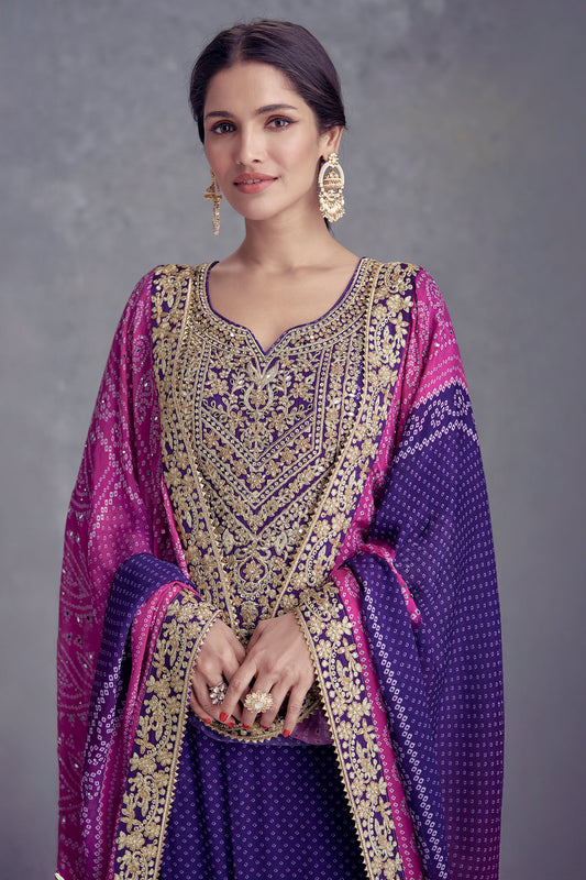 Blue Readymade Chinon Suit With Bandhej Print-SS529_2_SareeButa.com