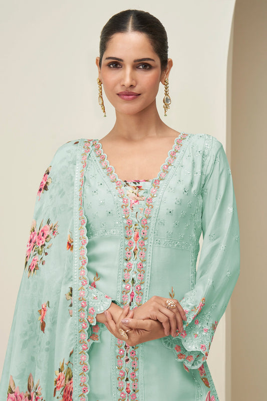 Blue Readymade Embroidered Chinon Silk Suit-SAR10529_2_SareeButa.com