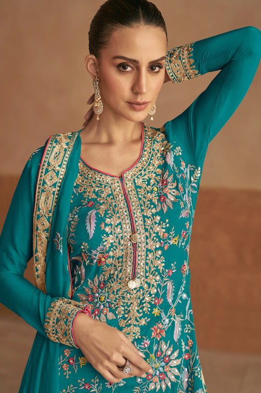 Blue Readymade Embroidered Chinon Suit-SS498_2_SareeButa.com