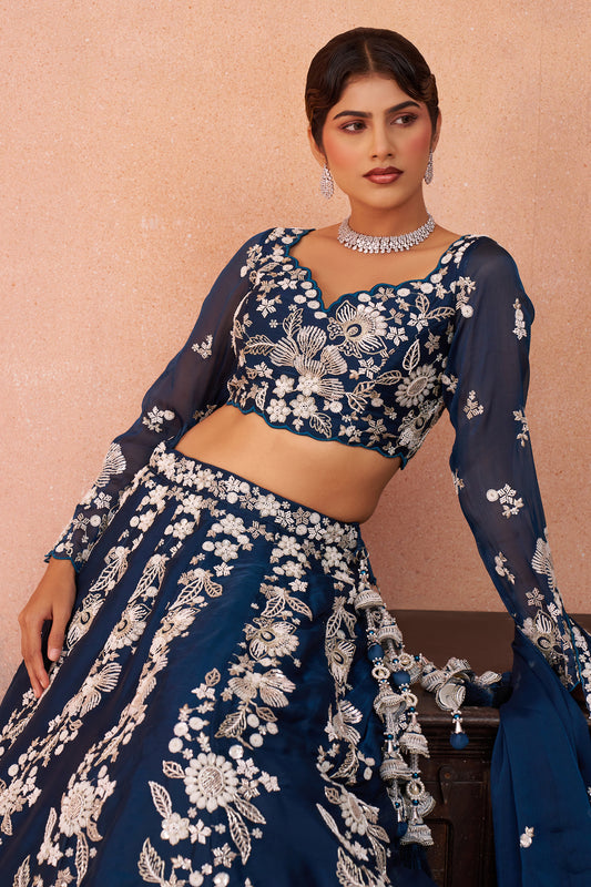 Blue Readymade Embroidered Organza Lehenga-SAR12892_2_SareeButa.com