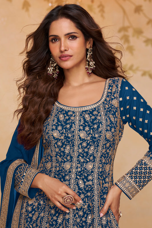 Blue Readymade Georgette Gown with Dupatta-SAR13329_2_SareeButa.com