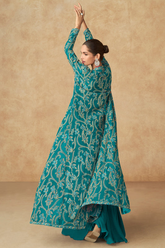 Blue Readymade Georgette Sharara Set -SS591_2_SareeButa.com