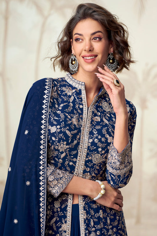 Blue Readymade Georgette Skirt Suit-SS608_2_SareeButa.com