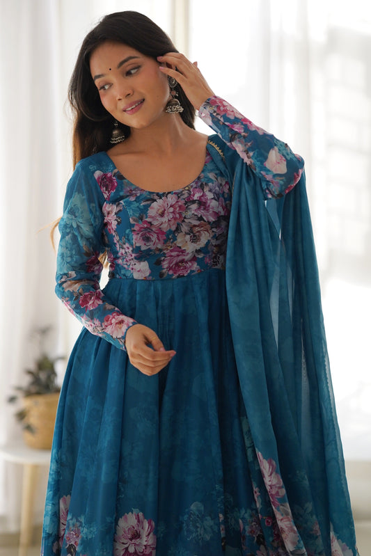 Blue Readymade Printed Organza Anarkali Suit-SS496_2_SareeButa.com