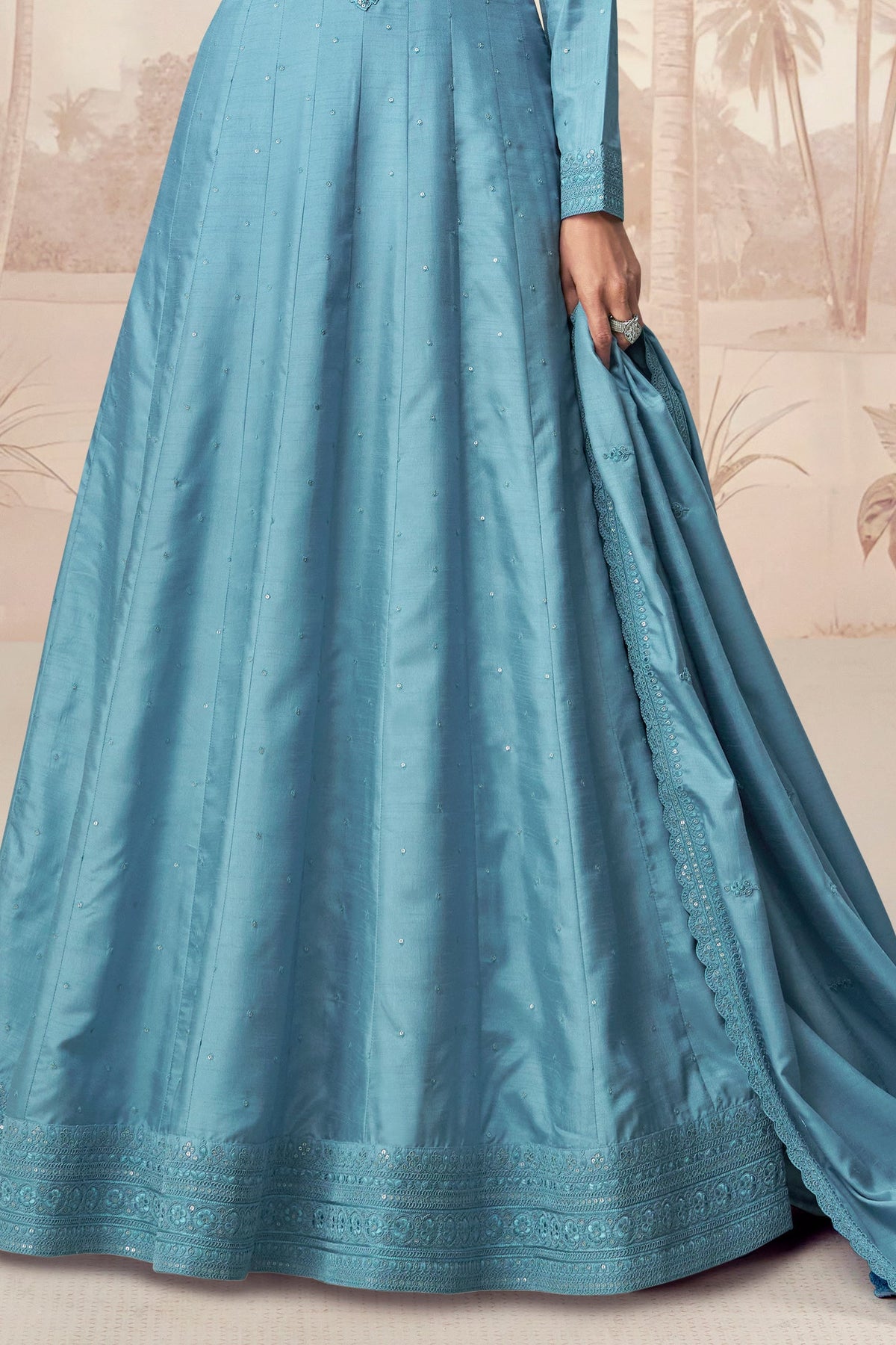 Blue Readymade Silk Gown with Dupatta-SS553_5_SareeButa.com