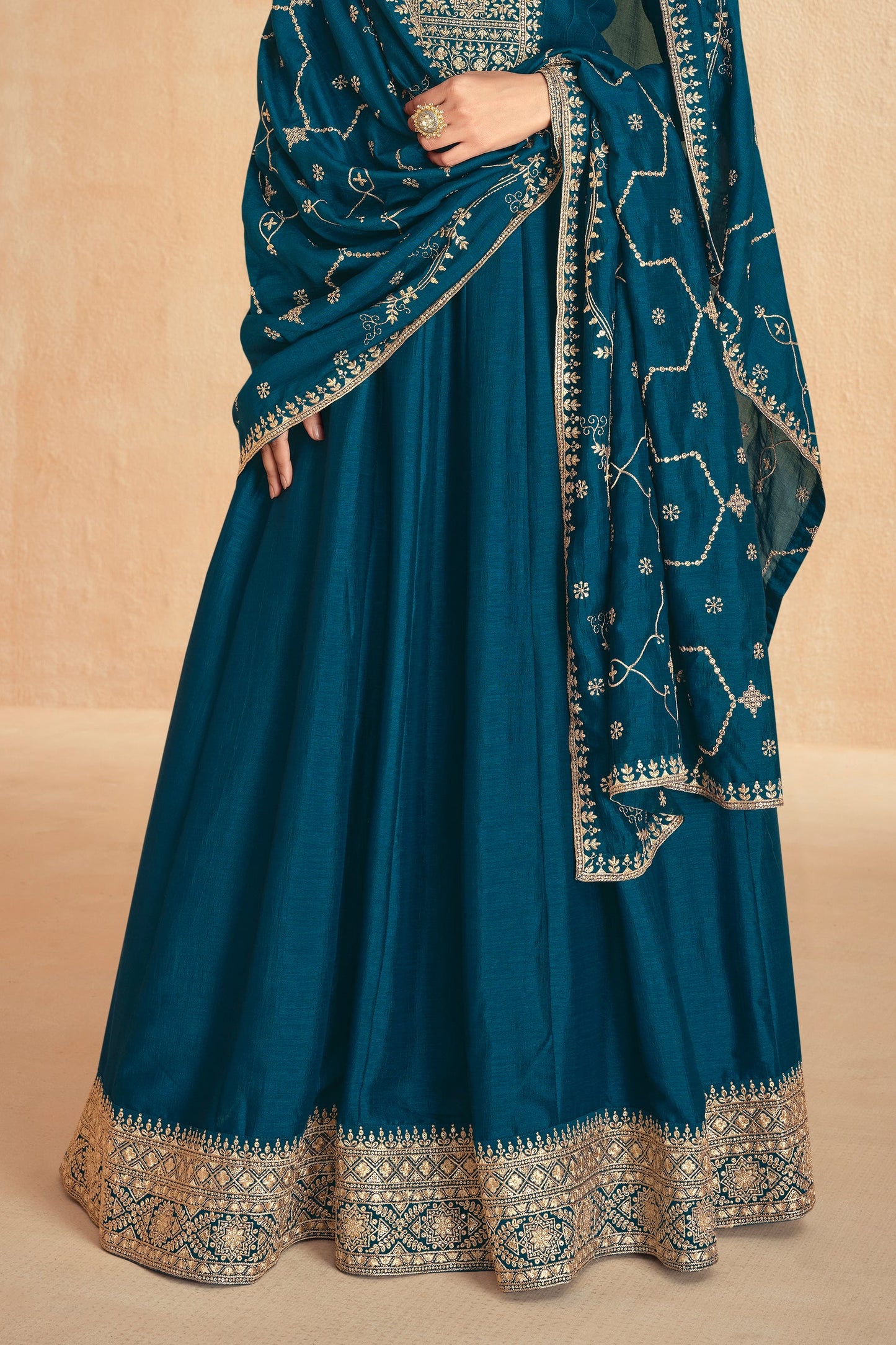 Blue Readymade Silk Gown with Dupatta-SS581_4_SareeButa.com