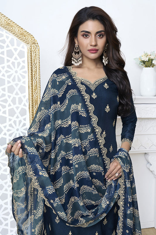 Blue Readymade Silk Suit-SS308_2_SareeButa.com
