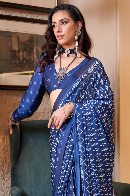 Blue Satin Crepe Patola Print Saree-ZB133879_2_SareeButa.com