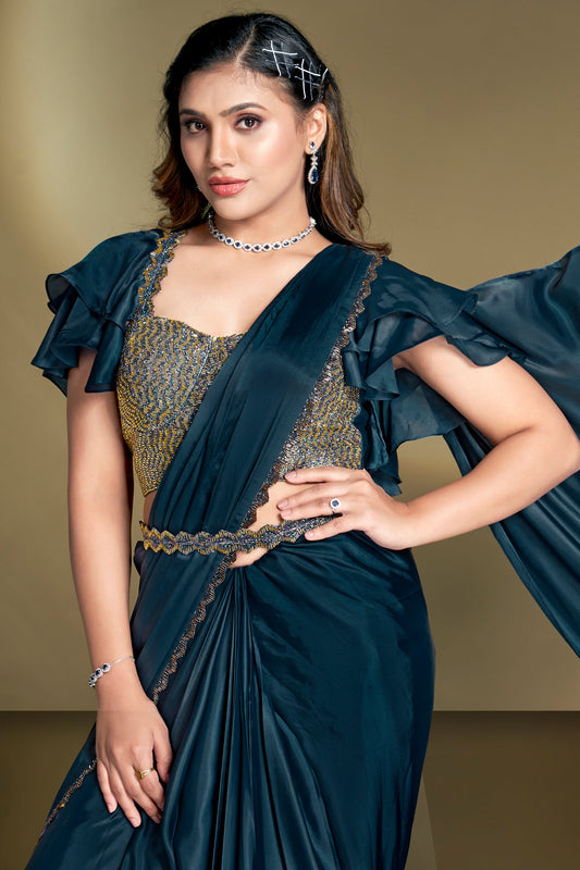 Blue Satin Silk Ready to Wear Saree-ZB134615_2_SareeButa.com