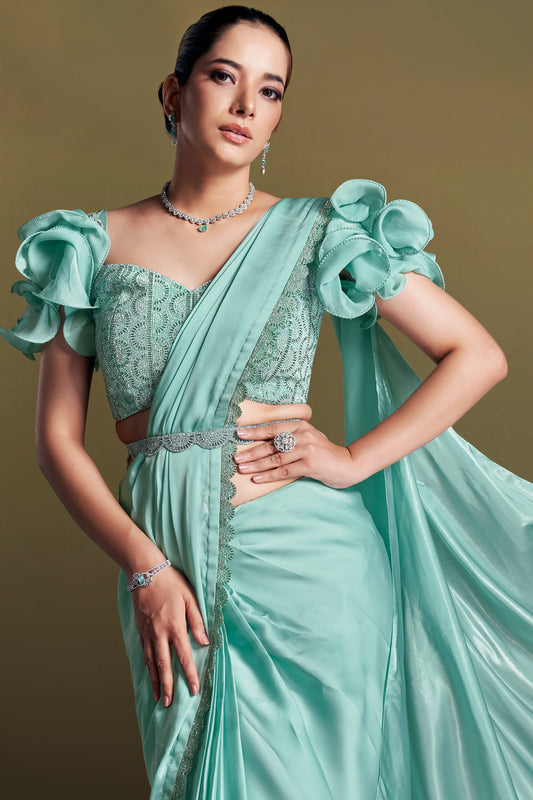 Blue Satin Silk Ready to Wear Saree-ZB134619_2_SareeButa.com