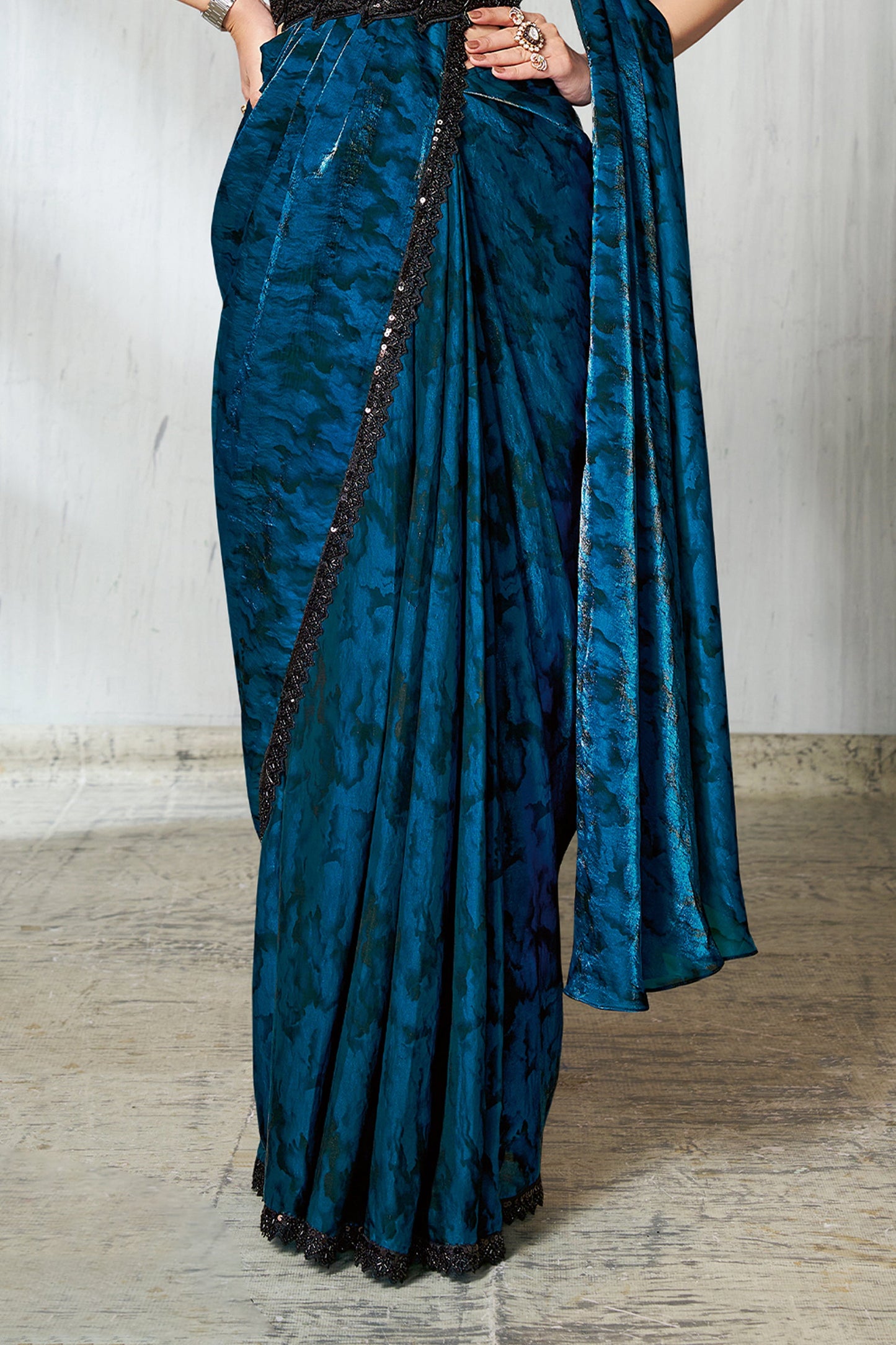Blue Satin Silk Readymade Saree-SAR11137_4_SareeButa.com