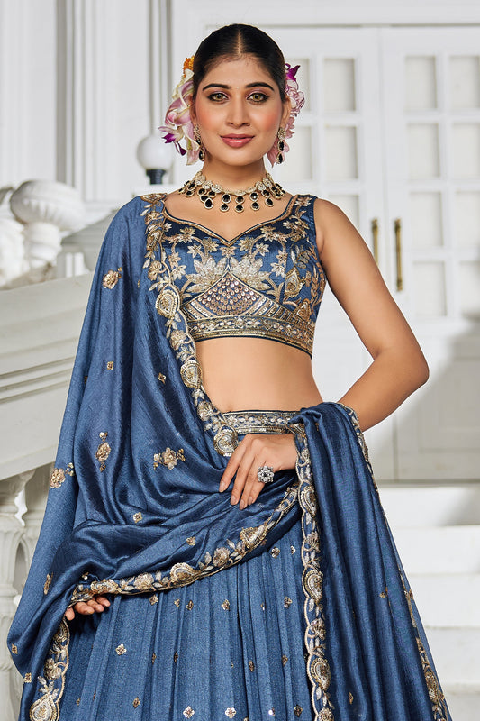Blue Readymade Embroidered Georgette Lehenga-SAR10074_2_SareeButa.com