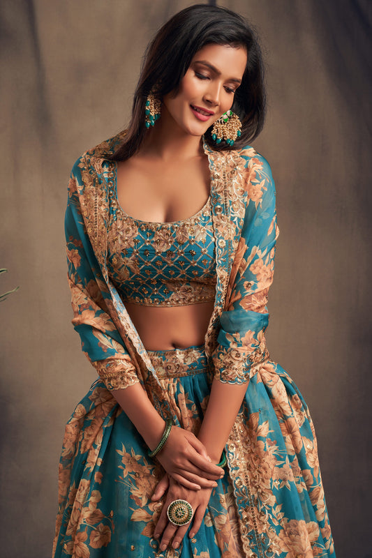Blue Semi-Stitched Embroidered Organza Lehenga-LC156_2_SareeButa.com