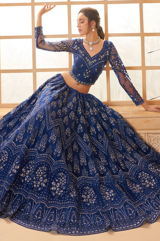 Blue Semi Stitched Embroidered Net Lehenga-LC55_2_SareeButa.com