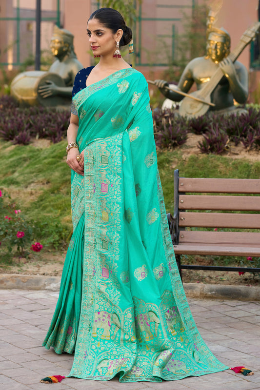 Blue Silk Saree with Meenakari Weave-ZB134484_2_SareeButa.com