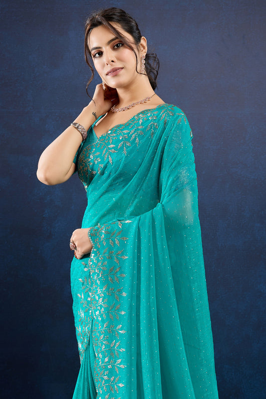 Blue Stone Work Crystal Silk Saree-ZB133895_2_SareeButa.com