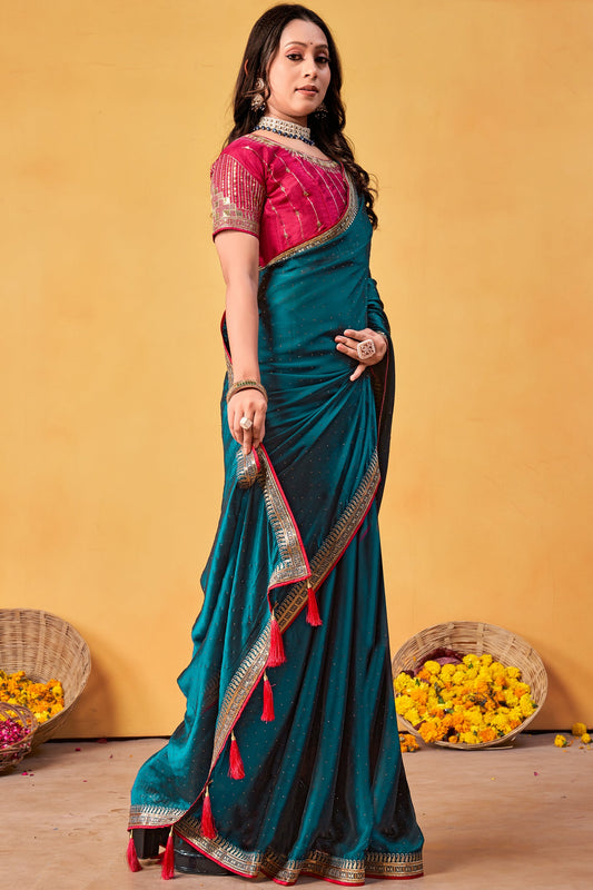 Blue Stone Work Silk Saree-ZB133998_2_SareeButa.com