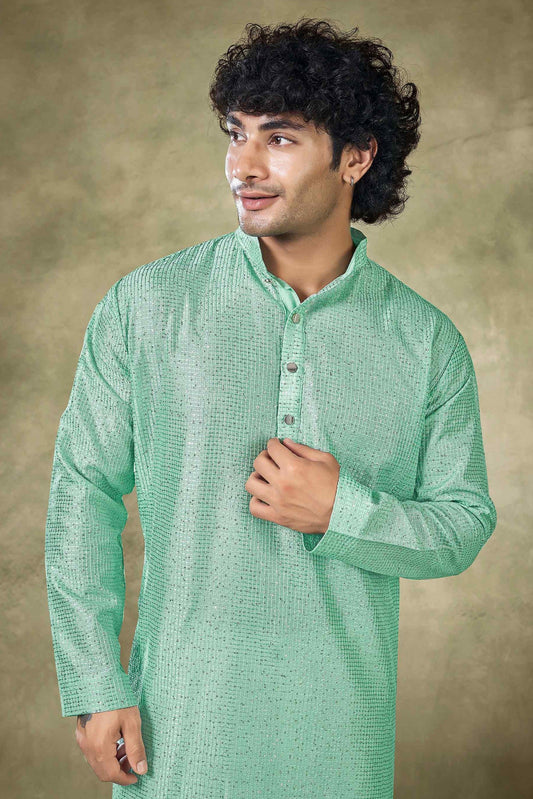 Blue Viscose Sequin Kurta Pajama-MW35_2_SareeButa.com