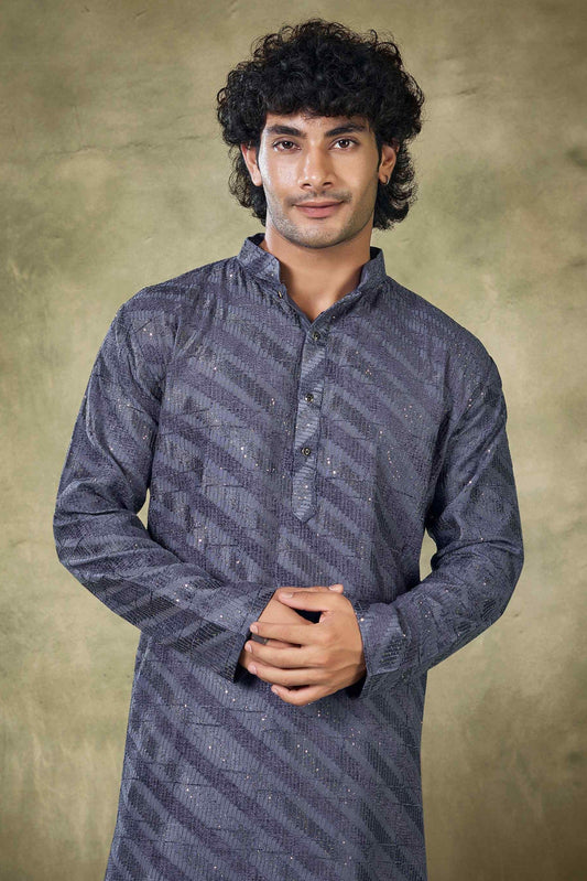 Blue Viscose Sequin Kurta Pajama-MW37_2_SareeButa.com