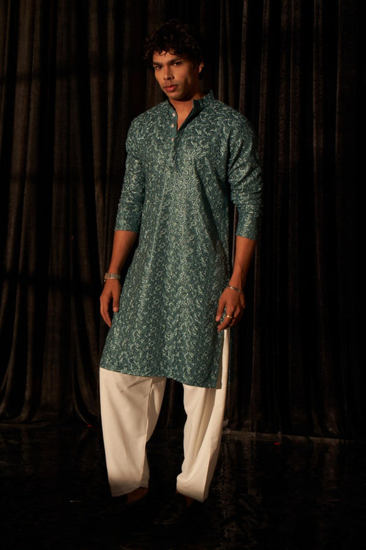 Blue Viscose Sequin Kurta Pajama-MW56_2_SareeButa.com
