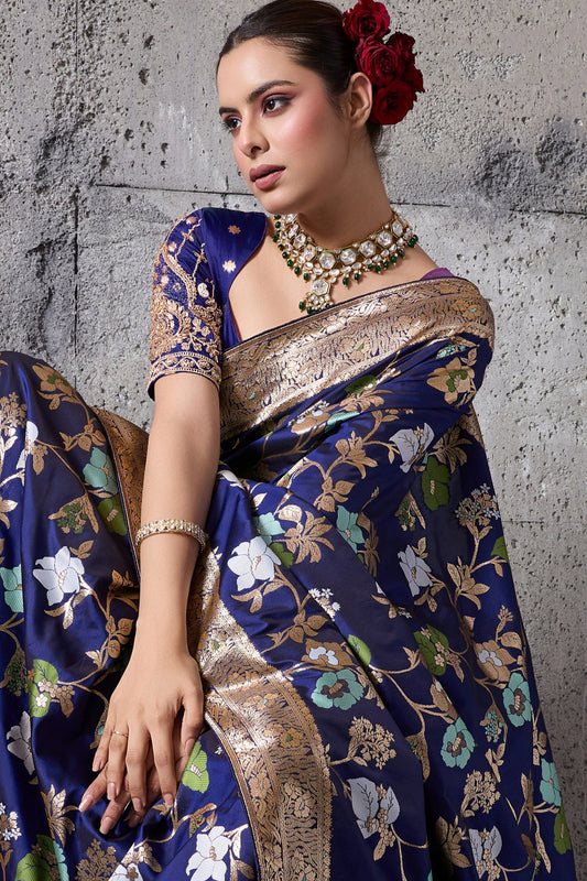 Blue Woven Banarasi Silk Saree-SAR12524_2_SareeButa.com