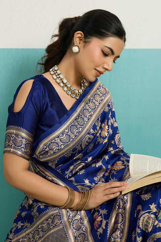 Blue Woven Banarasi Silk Saree-SAR12559_2_SareeButa.com
