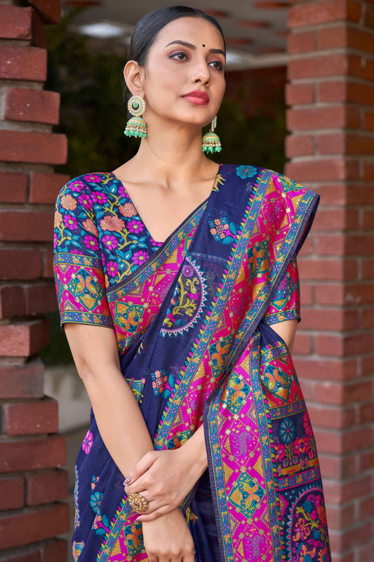 Blue Woven Cotton Silk Saree-ZB133807_2_SareeButa.com