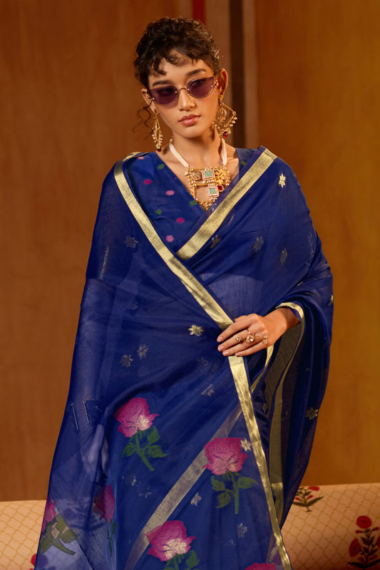 Blue Woven Munga Cotton Saree-SAR11937_2_SareeButa.com