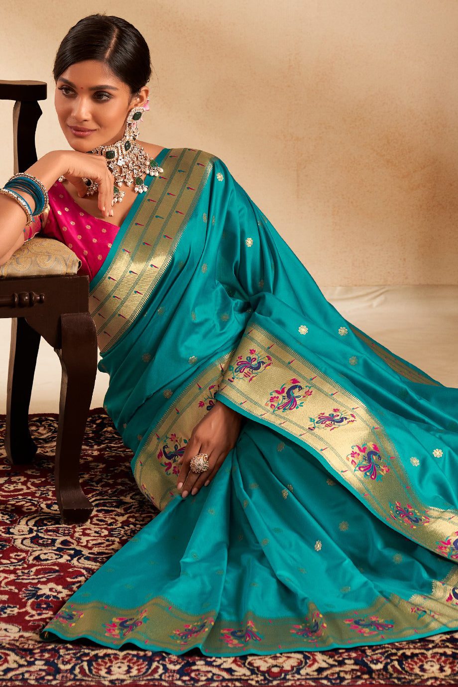 Blue Green Woven Paithani Saree-ZB134710_4_SareeButa.com