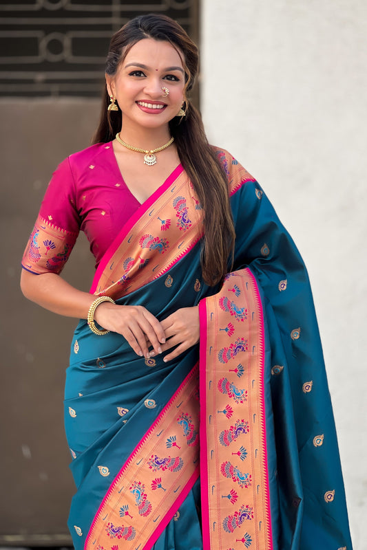 Blue Woven Paithani Saree-ZB134799_2_SareeButa.com