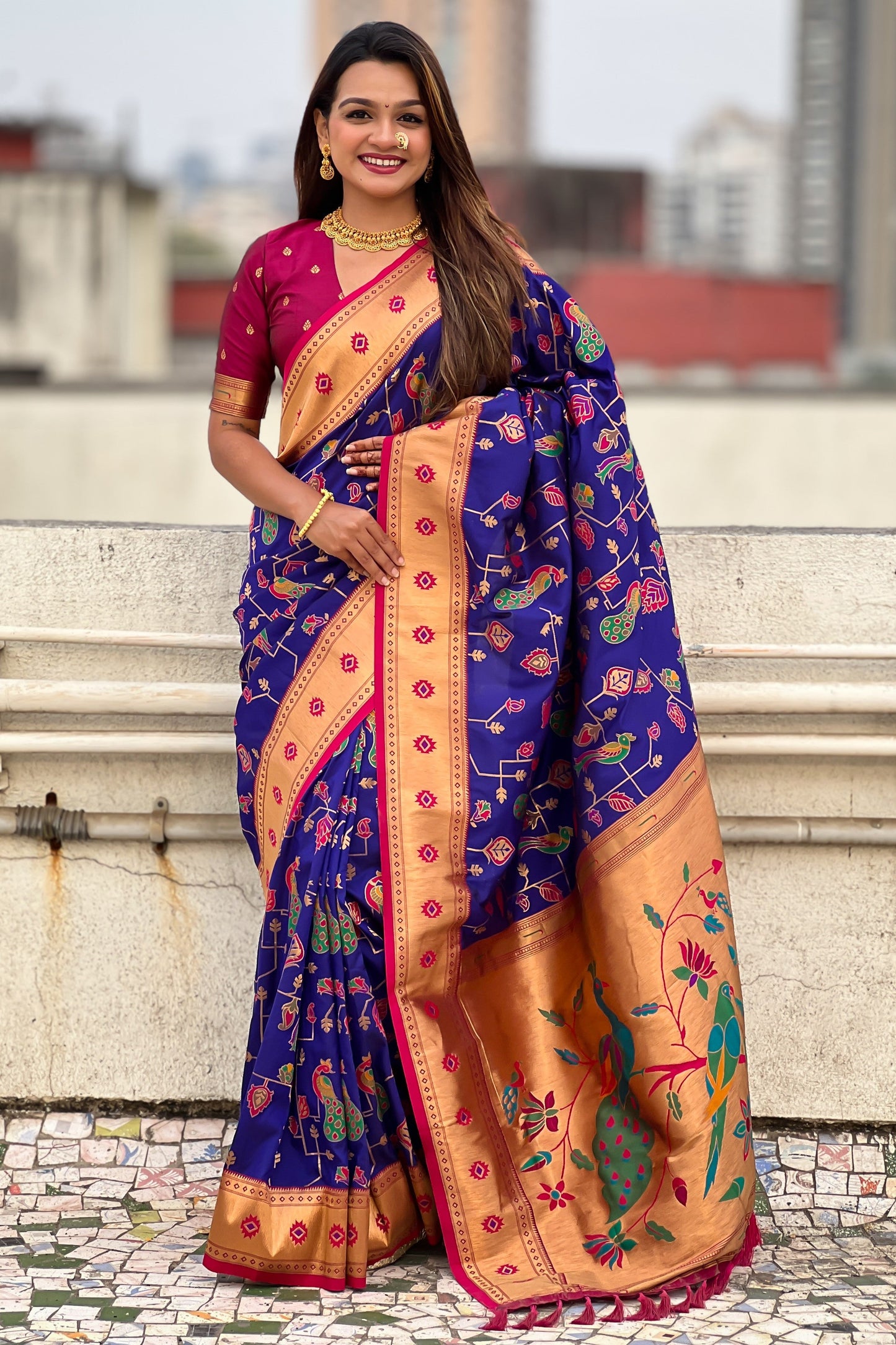 Blue Woven Paithani Silk Saree-ZB134830_4_SareeButa.com