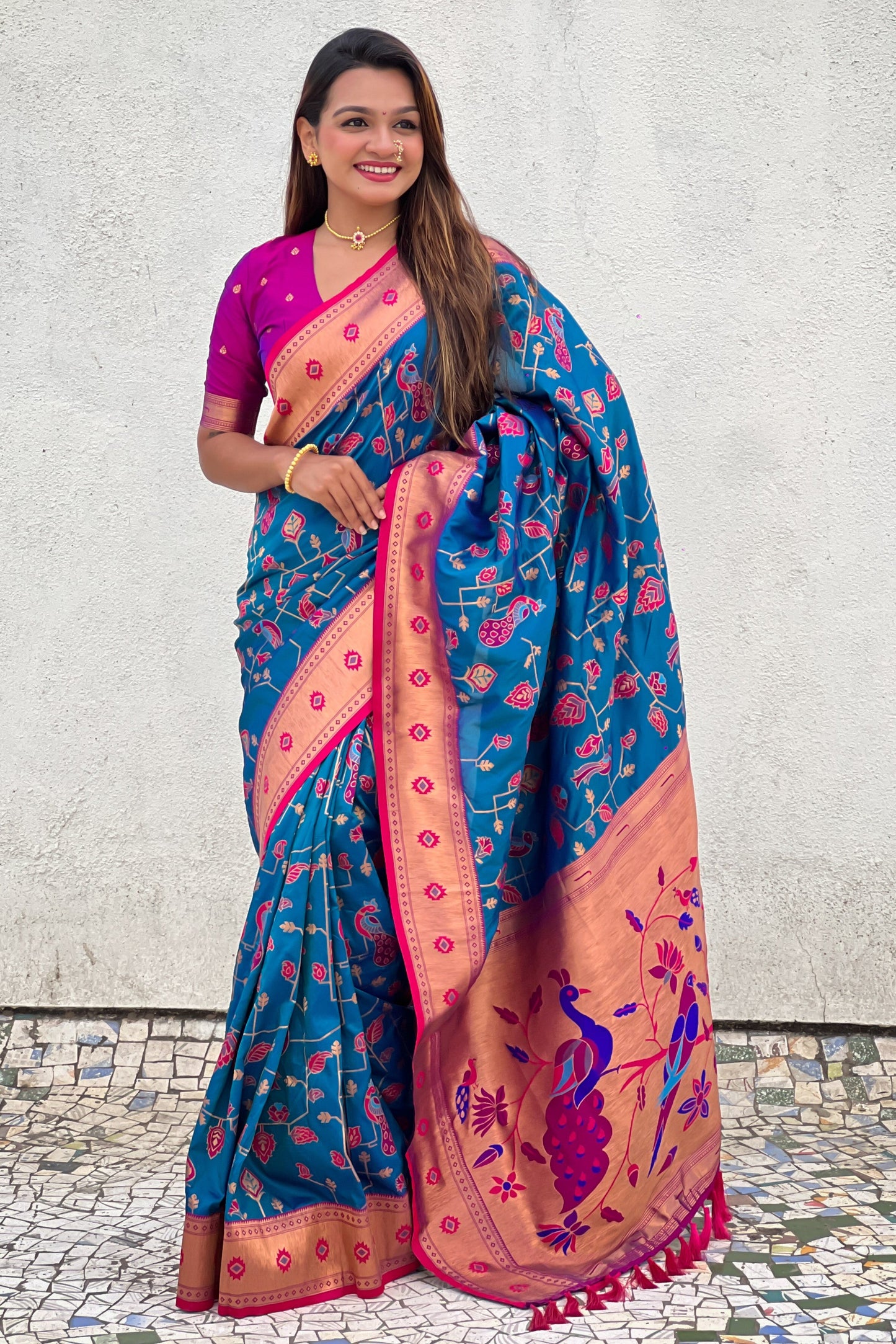 Blue Woven Paithani Silk Saree-ZB134831_4_SareeButa.com