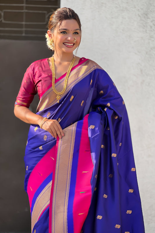 Blue Woven Paithani Saree-ZB134839_2_SareeButa.com