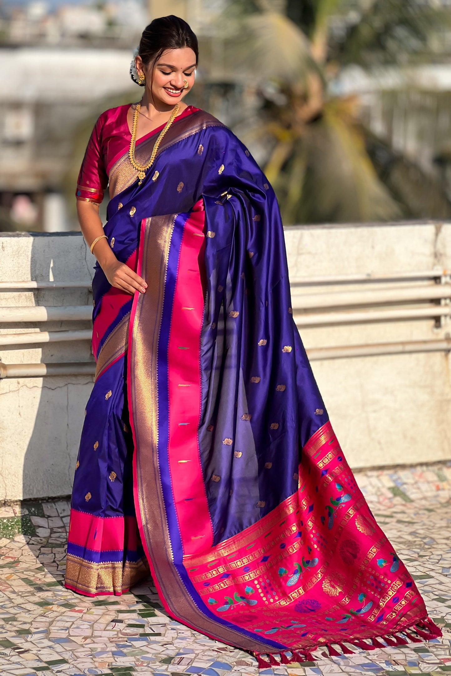Blue Woven Paithani Saree-ZB134839_4_SareeButa.com