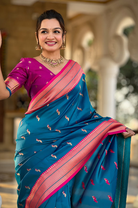Blue Woven Paithani Saree-ZB134873_2_SareeButa.com