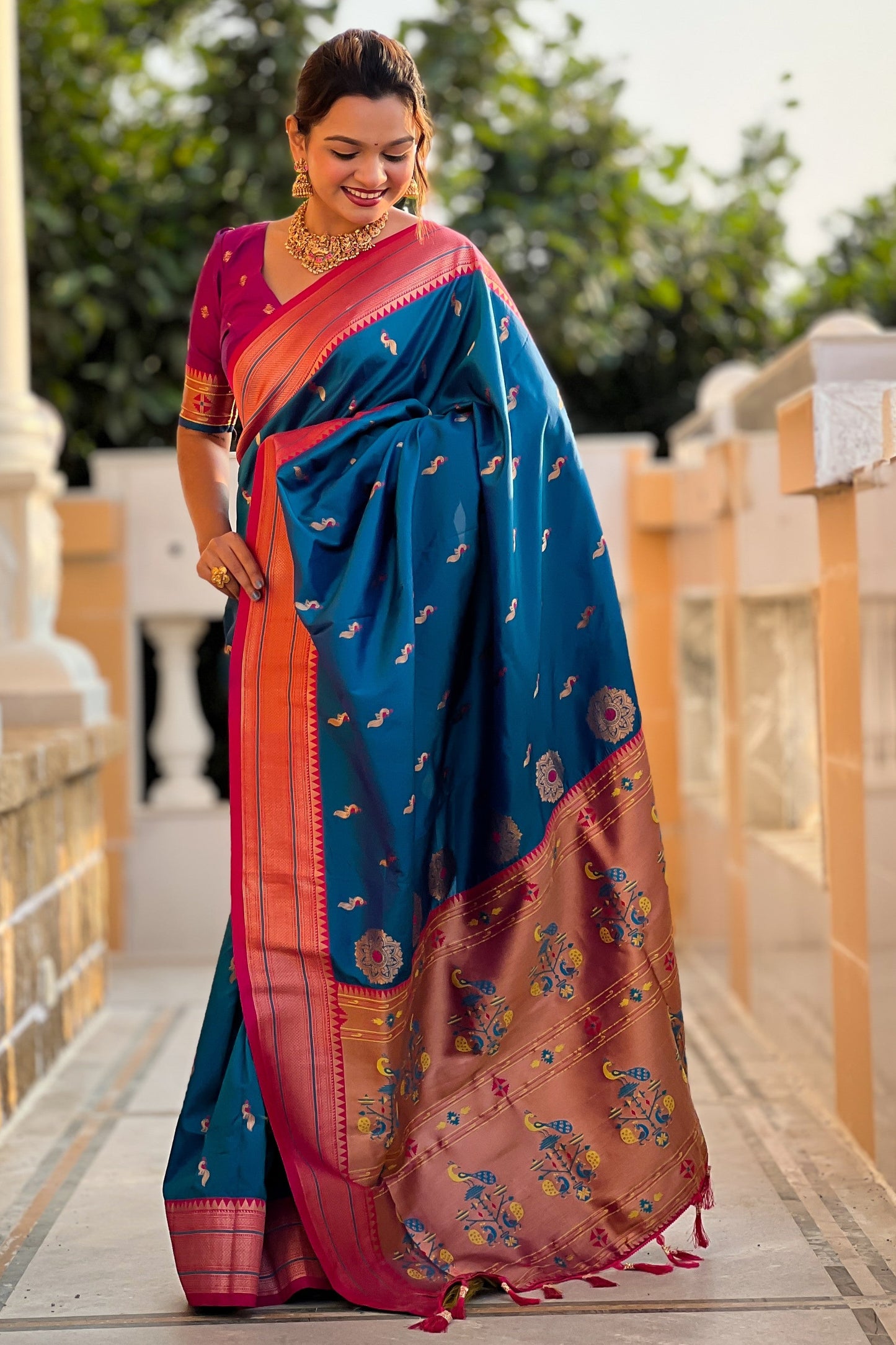 Blue Woven Paithani Saree-ZB134873_4_SareeButa.com