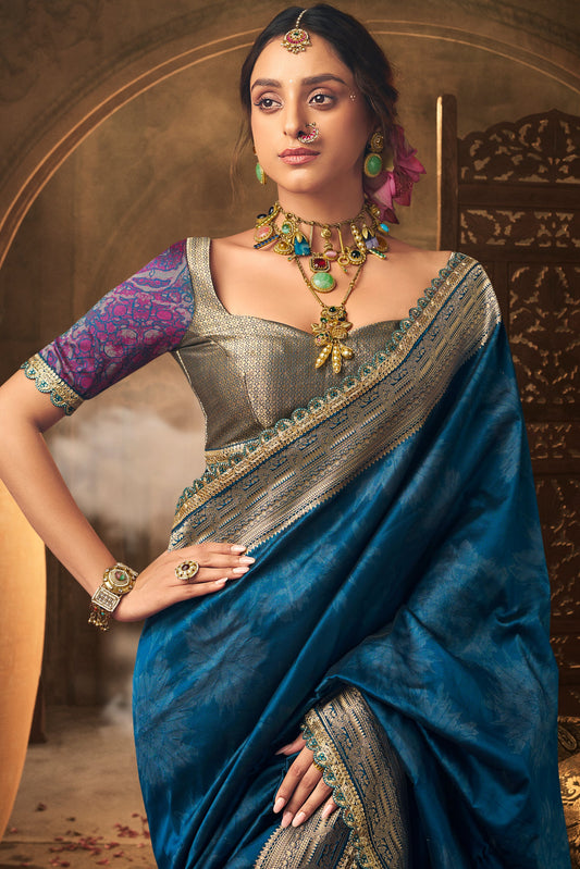 Blue Woven Silk Saree With Lace Border-ZB134623_2_SareeButa.com