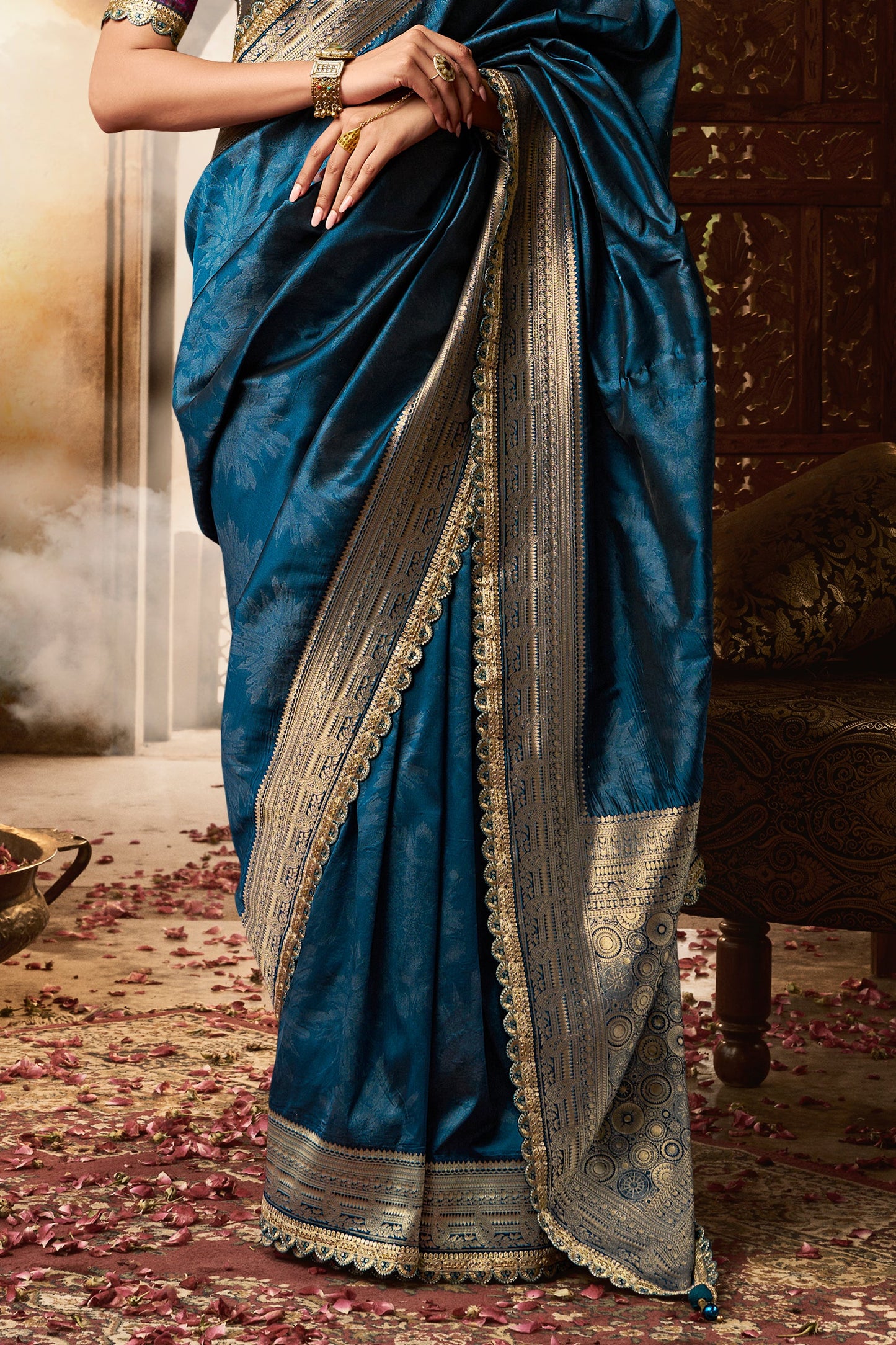 Blue Woven Silk Saree With Lace Border-ZB134623_4_SareeButa.com